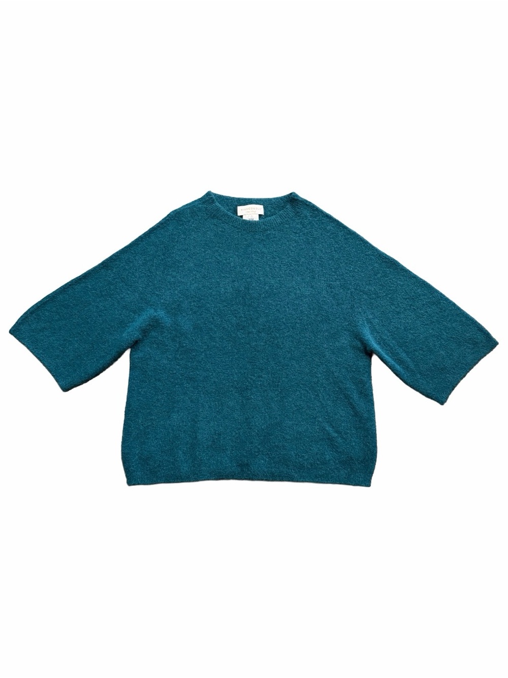 Bianco & Blu Sweater Womens M Teal Alpaca Wool Italy 3/4 Soft Luxury Knit